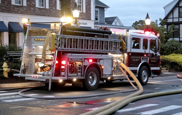 E-167 on the hydrant @ multi-alarm fire in Ridgefield CT. 
Photo courtesy Kevin M. Doyle